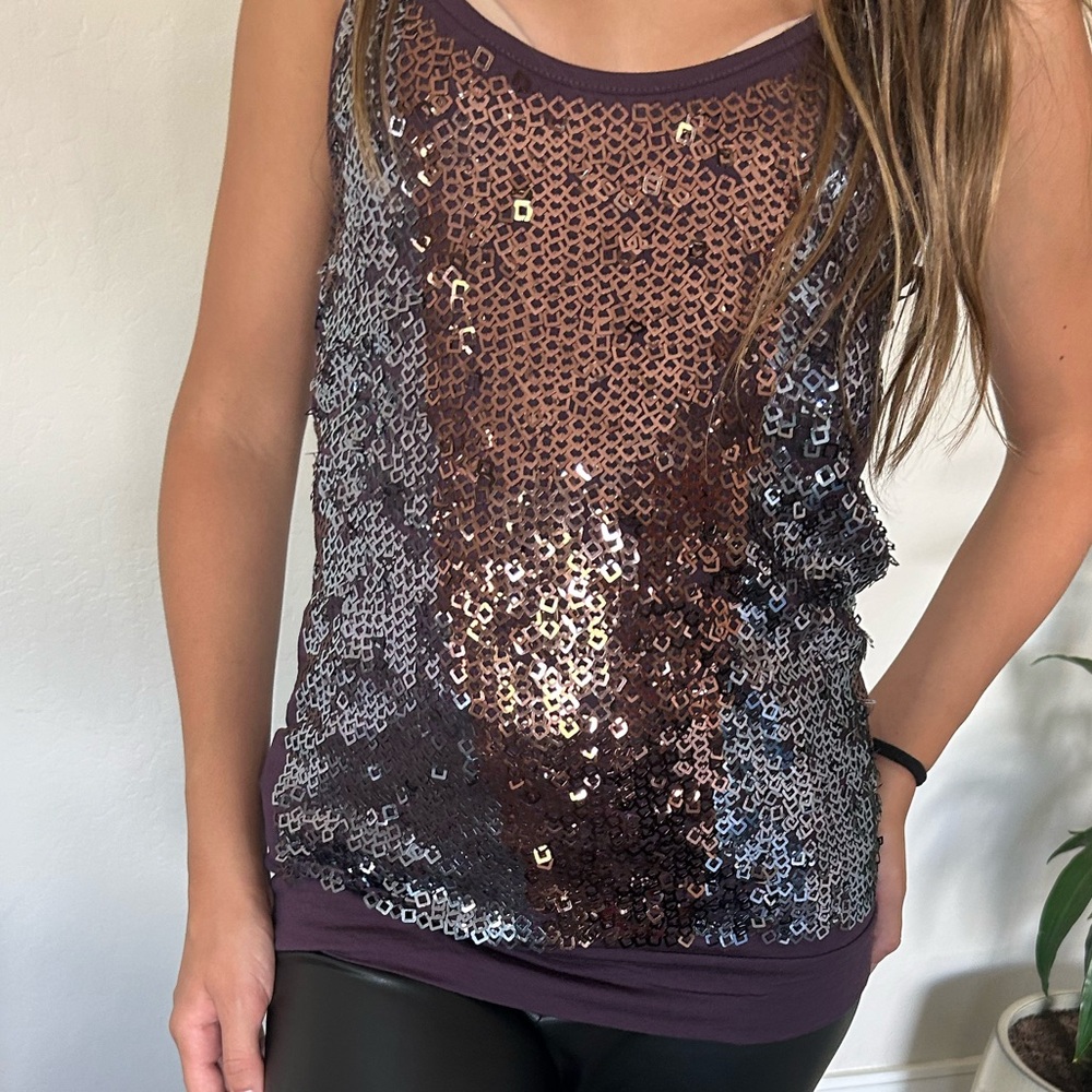 Mango Gold and Brown Sequin Fitted Tank Top